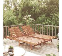 Sunlounger Set 2x 200x68cm Solid Acacia Wood Foldable with 40x40cm Table Natural