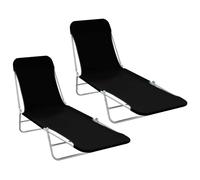 Sunlounger set Black 56x182x24.5cm Powder-coated Steel & 600D Oxford 2pcFoldable