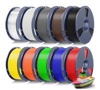 SUNLU 10KG PETG Filament 1.75mm Bundle, Strong PETG 3D Printer Filament Fit Most FDM 3D Printers, 1KG per Spool, Black+White+Grey+Red+Klein Blue+Green+Sunny Orange+Yellow+Transparent+Coffee Brown