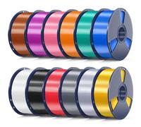 SUNLU 12KG Silk PLA+ Filament, Shiny Metallic 3D Printer Filament, 1KG per Spool, 12 Packs, Light Gold+Silver+Black+White+Grey+Red+Blue+Green+Orange+Pink+Purple+Red Copper