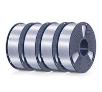 SUNLU 1KG*4 Silk 3D Printer Filament, Shiny Silk PLA Plus Filament, PLA+ Silk 3D Filament, Dimensional Accuracy +/- 0.02 mm, 4 Packs, 1kg per Spool, 4KG in Total, Silver
