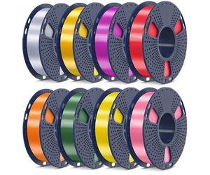 SUNLU 250G*8 PL Silk Filament, Multicolor Shiny Metallic Silk 3D Printer Filament 1.75mm, 250G per Spool, 8 Rolls, 2KG Total, Light Gold+Silver+Purple+Red+Orange+Yellow+Pink+Green Bronze