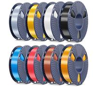 SUNLU 250G*8 PLA+ Silk Filament, Multicolor Shiny Metallic Silk 3D Printer Filament 1.75mm, 250G per Spool, 8 Rolls, 2KG Total, Light Gold+Silver+Brass+Red Copper+Black+White+Red+Blue