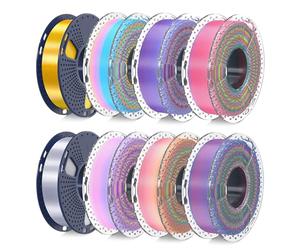 SUNLU 250G*8 Silk Filament Bundle, PL Rainbow Filament Multicolor, Fast Color Change Each 8 Meters, 250g Spool, 8 Rolls, 2kg Total, Light Gold*1+Silver*1+Silk Rainbow*6