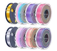 SUNLU 250G*8 Silk Filament Bundle, PLA+ Rainbow Filament Multicolor, Fast Color Change Each 8 Meters, 250g Spool, 8 Rolls, 2kg Total, Light Gold*1+Silver*1+Silk Rainbow*6