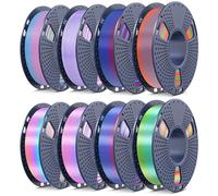 SUNLU 250G Rainbow Filament Bundle, PLA Silk Filament Multicolor, Fast Color Change Each 8 Meters, Individually Vacuum Packed, 250g Spool 8 Rolls, 2kg Total, 6 Silk Rainbow+2 PLA Rainbow