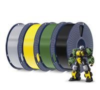 SUNLU 4KG 3D Printer Filament PLA Plus 1.75mm, SUNLU Neatly Wound PLA+ Filament 1.75mm, Härter und Stärker, 1kg Spool, 4 Packs, Black+Olive Green+Yellow+Silver