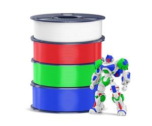 SUNLU 4KG PETG Filament 1.75 mm, 3D Printer Filament Bundle, Improved Toughness, High Impact Resistance, Compatible with Most FDM 3D Printers, 1KG per Spool, 4 Rolls, White+Green+Klein Blue+Red