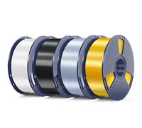 SUNLU 4KG PL Silk Filament, Shiny Metallic Silk 3D Filament 1.75mm, High Strength PLA Plus 3D Printer Filament, 4 Packs, 1kg per Spool, Light Gold+Silver+Black+White