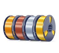 SUNLU 4KG PLA+ Silk Filament, Shiny Metallic Silk 3D Filament 1.75mm, High Strength PLA Plus 3D Printer Filament, 4 Packs, 1kg per Spool, 4KG in Total, Light Gold+Silver+Red Copper+Brass