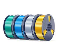 SUNLU 4KG PL Silk Filament, Shiny Metallic Silk 3D Filament 1.75mm, High Strength PLA Plus 3D Printer Filament, 4 Packs, 1kg per Spool, Light Gold+Silver+Blue+Green