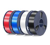 SUNLU 4KG Silk 3D Printer Filament, Shiny Silk PLA Plus Filament, PLA+ Silk 3D Filament, Dimensional Accuracy +/- 0.02 mm, 4 Packs, 1kg per Spool, 4KG in Total, Black+White+Red+Blue
