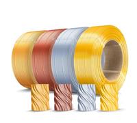 SUNLU 500g Silk PLA Filament Refill 1.75mm 4-Color, No-Spool 3D Printer Silk Filament Bundle for Reusable Spools Compatible with Bambu Lab 3D Printers, 0.5KG/Roll, Light Gold+Silver+Red Copper+Brass