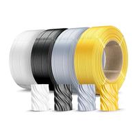 SUNLU 500g Silk PLA Filament Refill 1.75mm 4-Color, No-Spool 3D Printer Silk Filament Bundle for Reusable Spools Compatible with Bambu Lab 3D Printers, 0.5KG/Roll, Light Gold+Silver+Black++White