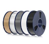 SUNLU 5KG PLA+ 3D Printer Filament Bundle, PLA Plus Filament 1.75mm, Dimensional Accuracy +/- 0.02mm, 1kg Spool, 5 Pack, Black+White+Grey+Transparent+Wood Color
