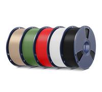 SUNLU 5KG PLA+ Filament Bundle, Enhanced Durability and High Strength, PLA Plus 3D Printer Filament for 3D FDM Printers, 1KG per Spool, 5 Rolls, Black+White+Oak+Olive Green+Red