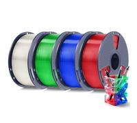 SUNLU PETG 4KG Filament 1.75mm Bundle, Strong PETG 3D Printer Filament 1.75mm, Fit for Most FDM 3D Printers, 4 Packs of 1KG Spools, Individually Packaged, 4 Transparent Colors
