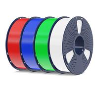 SUNLU PETG Filament 1.75mm 4KG Bundle, Strong PETG 3D Printer Filament 1.75mm, Fit for Most FDM 3D Printers, Individually Vacuum Packed, 4 Packs of 1KG Spools, 4KG in Total, White+Green+Blue+Red
