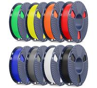 SUNLU PLA+2.0 3D Printer Filament Bundle, 0.25kg per Spool, 8 Pack, 2kg Total, Black+White+Grey+Red+Klein Blue+Green+Yellow+Sunny Orange