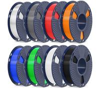 SUNLU PLA 3D Printer Filament Bundle Multicolor, Neatly Wound PLA Filament 1.75mm ±0.02mm, 2kg in Total, 8 Pack, 250g per Spool, 8 Rolls of 0.25kg, Black+White+Grey+Transparent+Red+Blue+Orange+Green