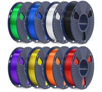 SUNLU PLA 3D Printer Filament Bundle, Multicolor PLA Filament 1.75mm, 2kg in Total, 0.25kg Spool, 8 Rolls of 250g, Black+Clear+Clear Yellow+Clear Blu