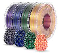 SUNLU Silk PL Filament 1.75mm 250gx4, Silky Glossy PLA Plus 3D Printer Filament Bundle, BlackPurple+Blackgreen+BlackBlue+PinkGold