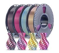 SUNLU Silk PL Filament 1.75mm Multicolor 250gx4, Silky Glossy Four-Color PLA Plus 3D Printer Filament Bundle, RedYellowGreenBlack+BlackGreyRedYellow+BluePurpleOrangeYellow+BluePurpleRedGold