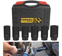 Sunluway 1/2" Drive Crank Bolt Socket Set, 6pcs (17mm, 19mm, 21mm, 22mm, 24mm, 27mm), Harmonic Balancer Socket Set, Crank Bolt Removal Tool, Deep Impact Socket Set