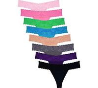 Sunm boutique Pack of 8 Women's Thin Lace Hollowed Out T Back Low Waist Ice Silk Sexy Cheeky Thong See Through Panties