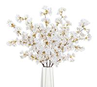 Sunm Boutique Silk Cherry Blossom Branches, Artificial Cherry Blossom Tree Stems Faux Cherry Flowers Vase Arrangements for Wedding Home Decor, Set of 5