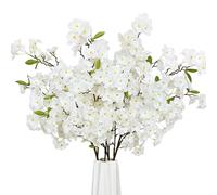 Sunm Boutique White Cherry Blossom Flowers, Artificial Cherry Blossom Decor Faux Cherry Blossom Branches Vase Arrangements for Wedding Home Party Kitchen Decor, Set of 3