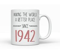 Sunmead Making the World better since 1942 Coffee Mug, Born in 1942 82 Years old, Women's Birthday 82nd B-Day Cup Decoration Present for Her (11oz, 1942)