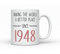 Sunmead Making the World better since 1948 Coffee Mug, Born in 1948 77 Years old, Women's Birthday 77th B-Day Cup Decoration Present for Her (11oz, 1948)