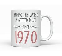 Sunmead Making the World better since 1970 Coffee Mug, Born in 1970 55 Years old, Women's Birthday 55th B-Day Cup Decoration Present for Her (11oz, 1970)