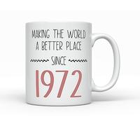 Sunmead Making the World better since 1972 Coffee Mug, Born in 1972 53 Years old, Women's Birthday 53rd B-Day Cup Decoration Present for Her (11oz, 1972)