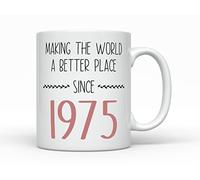 Sunmead Making the World better since 1975 Coffee Mug, Born in 1975 50 Years old, Women's Birthday 50th B-Day Cup Decoration Present for Her (11oz, 1975)
