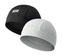 SUNMECI 2 Pcs Cooling Breathable Mesh Skull Cap for Men Women Lightweight Quick Dry Cycling Moto Helmet Hard Hat Liner, Black+gray, One size