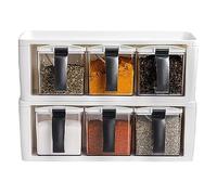 Sunmeit Spice Rack Spice Rack PS+PP 3 Grids with Handle,Cover & Spoon,Clear Kitchen Salt Pepper Sugar Canisters Combo Set Stackable Cruet