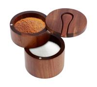 Sunmeit Wooden Salt Shaker, 2-Tier Spice Container, Small Wooden Box for Storing Salt, Spices, Herbs or Favorite Condiments