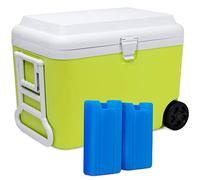 SUNMER 50L Plastic Cooler Box with Wheels - Large Cool Box with 2 Ice Packs & EPS Insulation - Keeps Cold 48 Hours, Wheeled Ice Chest & Camping Cooler - Portable Food Cooler for Beach - Lime