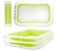 SUNMER Large Inflatable Family Paddling Pool - 200cm x 150cm Rectangular Garden Swimming Pool for Kids & Adults - Heavy Duty Dual Ring Design, Portable Ball Pit & Inflatable Tub for Garden - Green
