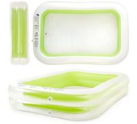 SUNMER Large Inflatable Family Paddling Pool - 262CM x 175CM Rectangular Garden Swimming Pool for Kids & Adults - Heavy Duty Dual Ring Design, Portable Ball Pit & Inflatable Tub for Garden - Green