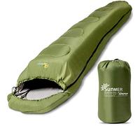 SUNMER Light Weight Mummy Sleeping Bag 400gsm| Easy Access Zip | Durable and Water Resistant (190T Polyester)| Drawstring Mummy Hood | Carry Bag Included - Green