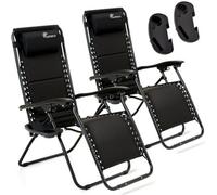 Sunmer Padded Reclining Garden Chairs With Cup And Phone Holder - Set Of 2 - Black