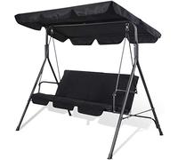 SUNMER Swing 3 Seater With Detachable Canopy, Garden Swing Cushioned Seat, Waterproof Fabric, UV Protection, Made With Strong Powder Coated Steel Frame - Black