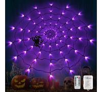 sunmile Halloween Decorations OutdoorSpider Web Lights - 4FT Diameter 90LED with Black Spider, Waterproof Net Lights, Remote Control, 8 Modes Cobweb Halloween Decor for Garden Indoor(Purple)