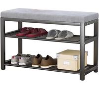 SUNMME Entryway Shoe Bench Storage End Of Bed Rack Simple Wrought Iron Frame The Shoe-changing Stool At Door Has A Comfortable Cushion (color : Blac (ZWART+Grijs 60 * 33 * 43cm)