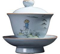 SUNMME Teacups Bowls Tea Set Covered Bowl Cup Retro Ice Crack Ru Kiln Tureen Handmade Ceramic Teacup Travel Portable Gaiwan Home Chinese Drinkware 150ml (Color : A) Col