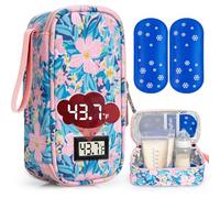 SUNMON Breast Milk Cooler Bag with Real-Time Temperature Display, Portable Travel Breastmilk Storage Case, Includes 2 Reusable Ice Packs, for Pumping Moms on The Go (Pastel Flowers)
