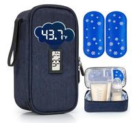 SUNMON Breast Milk Cooler Bag with Real-Time Temperature Display, Portable Travel Breastmilk Storage Case, Includes 2 Reusable Ice Packs, for Pumping Moms on The Go (Navy Blue)